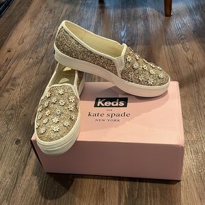 Keds for KATE SPADE gold glitter with flowers platform shoes - ONLY WORN ONCE!